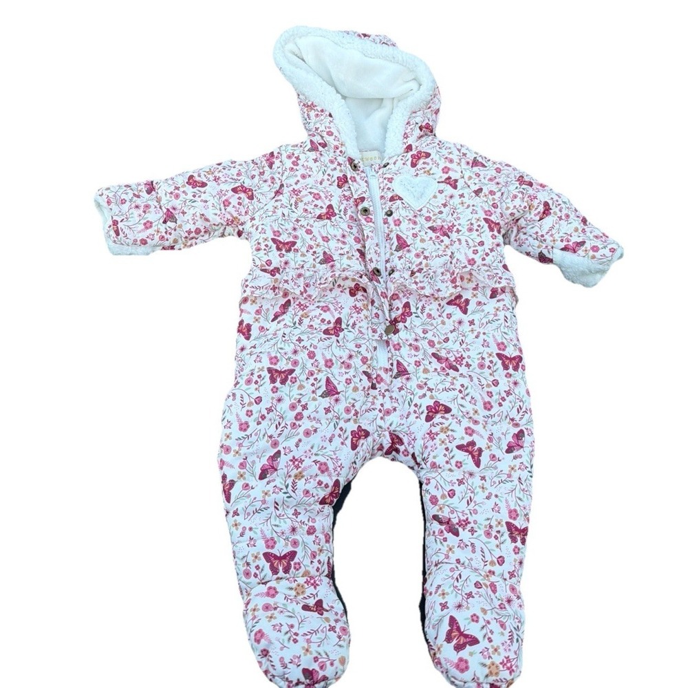Btween Toddler Butterfly Winter One Piece Size 9 Month 9M Snow Flowers Fleece